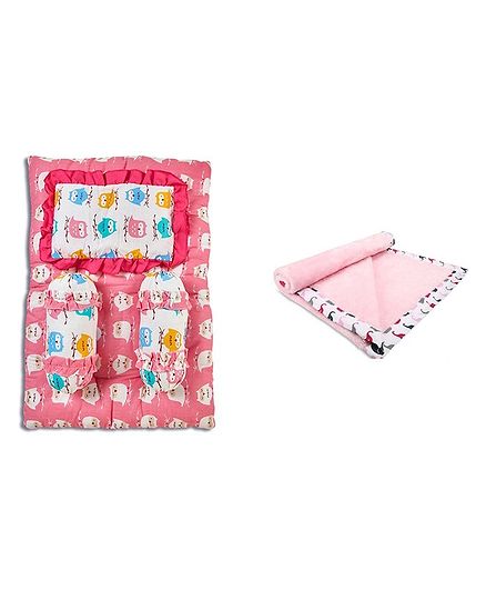 Soul Fiber 100% Cotton Baby Bedding Set with Blanket Owl Print - Pink
