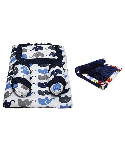 Soul Fiber 100% Cotton Baby Bedding Set with Blanket Elephant Print - Blue