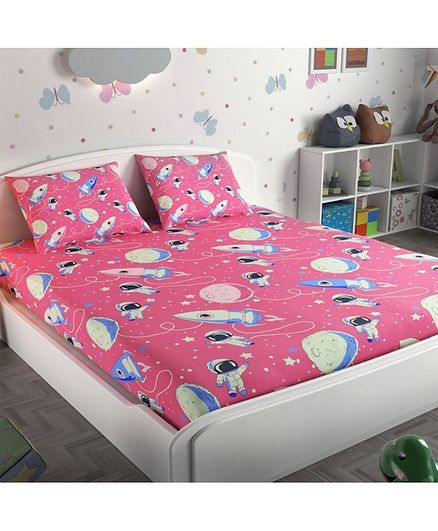 Soul Fiber 100% Cotton Double Bedsheet with 2 Pillow Covers - Red Pink