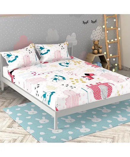 Soul Fiber 100% Cotton Double Bedsheet with 2 Pillow Covers - White Pink