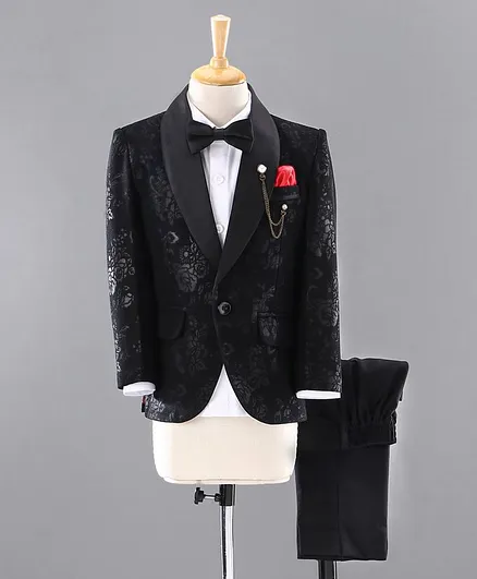 Robo Fry Full Sleeves Printed 3 Piece Party Suit - Black White