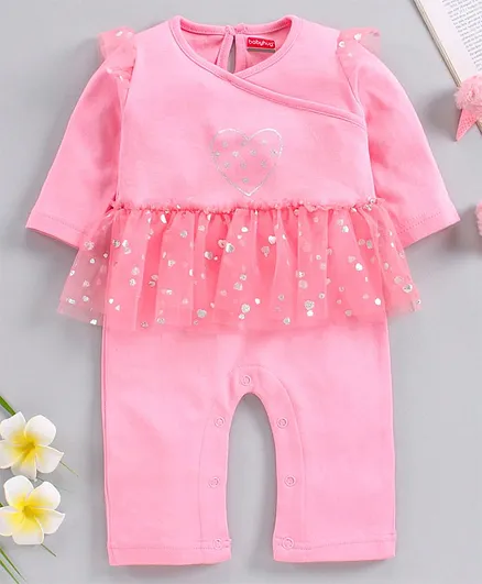Babyhug Full Sleeves 100% Cotton Romper - Pink