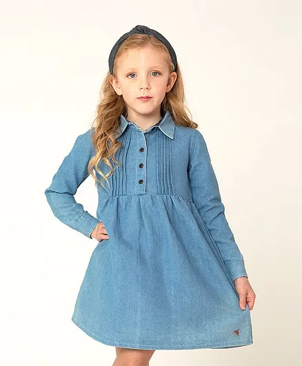 Cherry Crumble by Nitt Hyman Full Sleeves Chest Pleated Dress - Blue