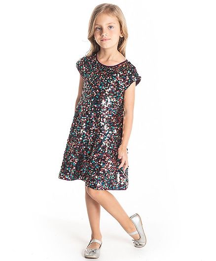 Cherry Crumble by Nitt Hyman Short Sleeves Sequined Bling Dress - Multi Colour