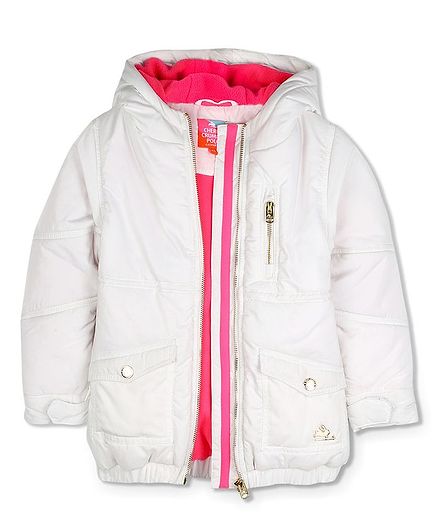 Cherry Crumble by Nitt Hyman Full Sleeves Solid Snow Anorak Hooded Jacket - White