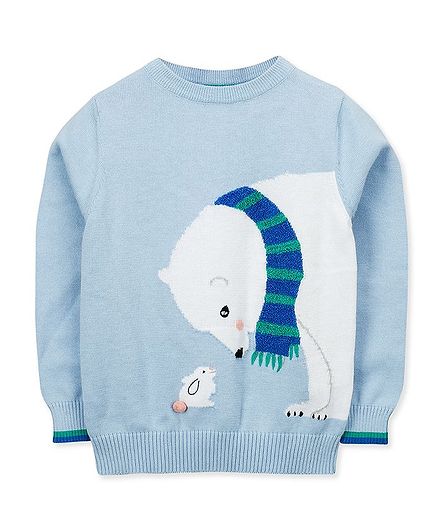 Cherry Crumble by Nitt Hyman Full Sleeves Bear Printed Sweater - Light Blue