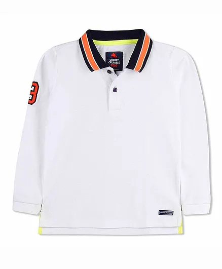 Cherry Crumble by Nitt Hyman Full Sleeves Polo Tee - White