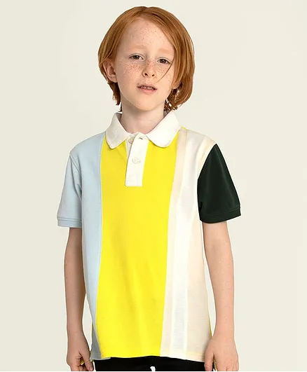 Cherry Crumble by Nitt Hyman Half Sleeves Tri Color Block Polo Tshirt - Yellow