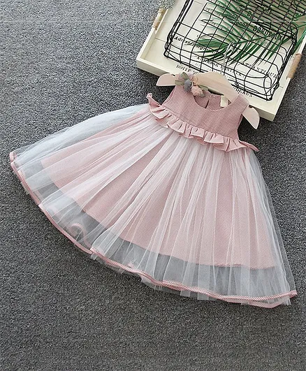 Kookie Kids Sleeveless Frock Pom Pom Detailing - Pink