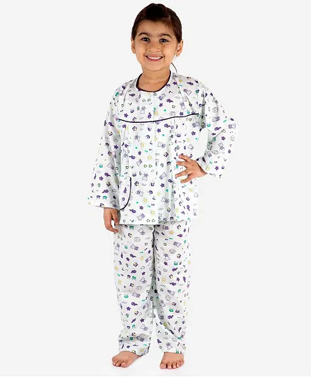 KID1 Full Sleeves Teddy Print Night Suit - Purple