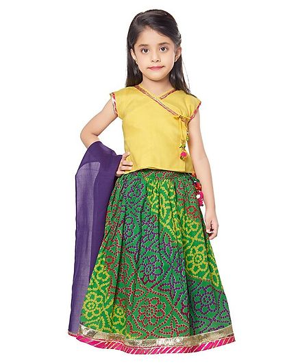 Pink Chick Sleeveless Latkan Detailed Choli With Motif Design Lehenga & Dupatta - Yellow