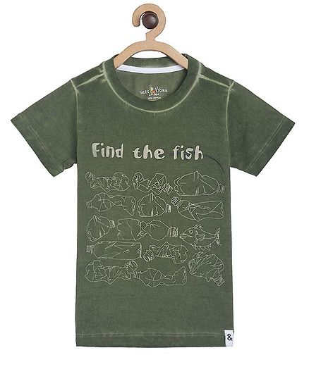 Tales & Stories Short Sleeves Find The Fish Print Tee - Green