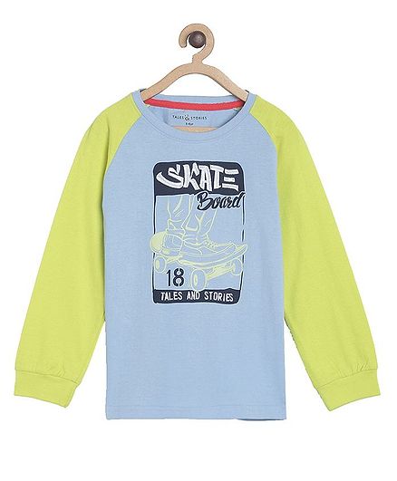 Tales & Stories Full Sleeves Skate Board Print Tee - Blue