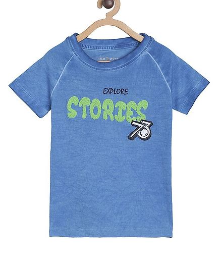 Tales & Stories Short Sleeves Stories Patch Tee - Blue
