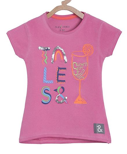 Tales & Stories Short Sleeves Brand Name Printed Top - Pink