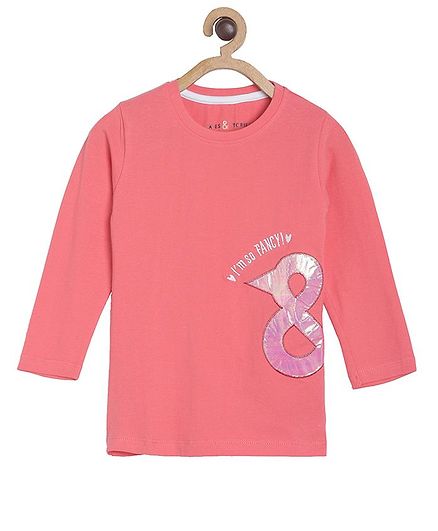 Tales & Stories Full Sleeves Brand Logo Patch Detailing Top - Peach