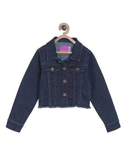 Tales & Stories Full Sleeves Solid Denim Lycra Jacket - Dark Blue