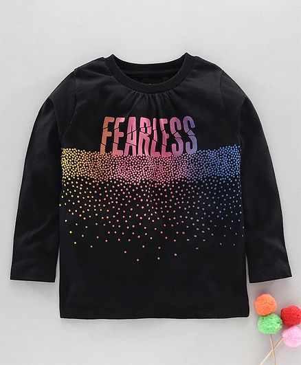 Ventra Full Sleeves Fearless Print Top - Black