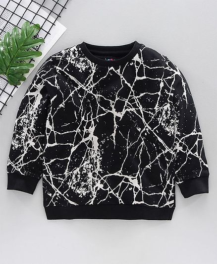 Ventra Full Sleeves Marble Pattern Sweatshirt - Black