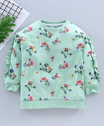 Ventra Full Sleeves Floral Print Sweatshirt - Green