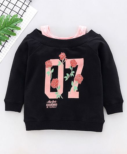 Ventra Full Sleeves Floral Number Print Sweatshirt - Black