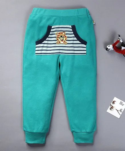 Pranava Organic Cotton Striped Tiger Design Front Pocketed Joggers - Blue