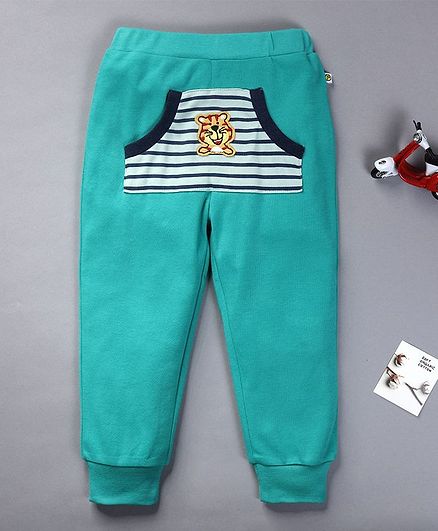 Pranava Organic Cotton Striped Tiger Design Front Pocketed Joggers - Blue