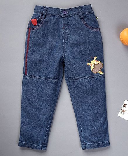 Pranava Organic Cotton Giraffe Embroidered Jeans - Dark Blue