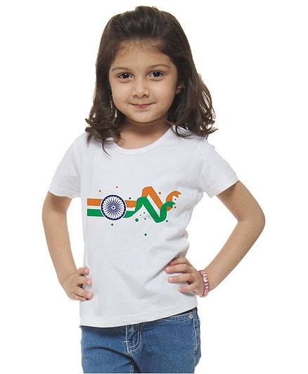 M'andy Half Sleeves Tri Colour Wheel Print T-Shirt - White