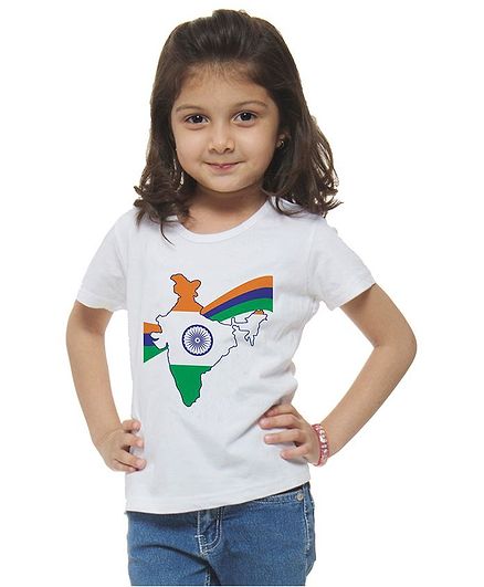M'andy Half Sleeves Indian Map Print T-Shirt - White