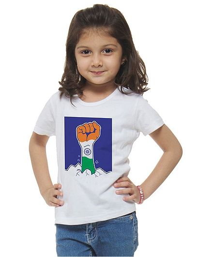 M'andy Half Sleeves Tri Colour Fist Print Tee - White