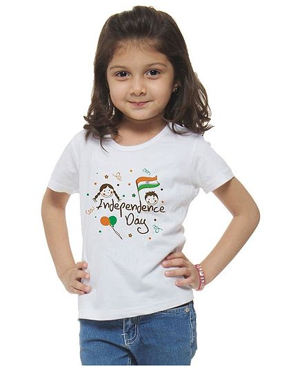 M'andy Half Sleeves Independence Day Print Tee - White