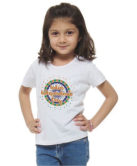 M'andy Half Sleeves India Independence Day Wheel Print Tee - White