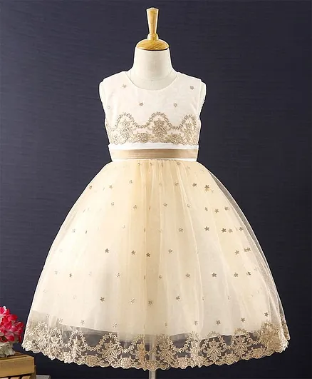 Mark & Mia Sleeveless Frock Floral Embroidery - Beige