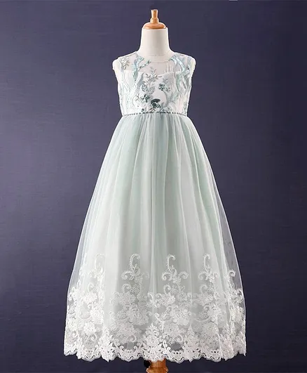 Mark & Mia Sleeveless Party Gown with Pearl & Lace Embroidery - Blue