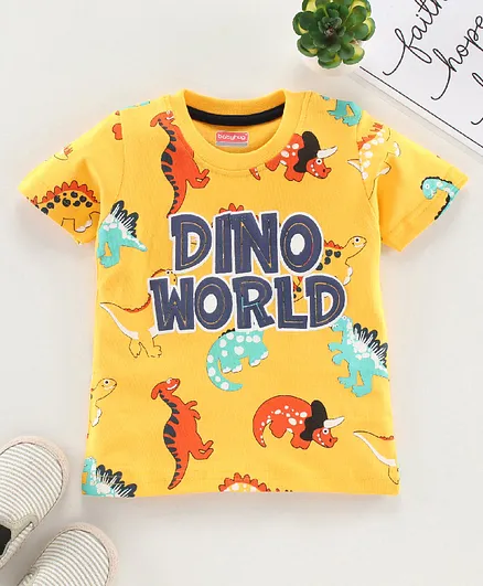 Babyhug Half Sleeves T-Shirt Dino Print - Yellow