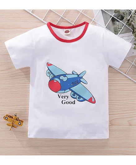 Kookie Kids Half Sleeves Tee Aeroplane Print - White
