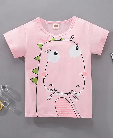 Kookie Kids Half Sleeves Tee Dino Print - Pink