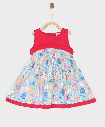Rianna Sleeveless Abstract Fish Print Dress - Pink