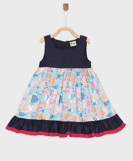 Rianna Sleeveless Fish Print Dress - Blue