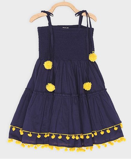 Rianna Sleeveless Tassel Detailed Smocked Yoke Dress - Dark Blue
