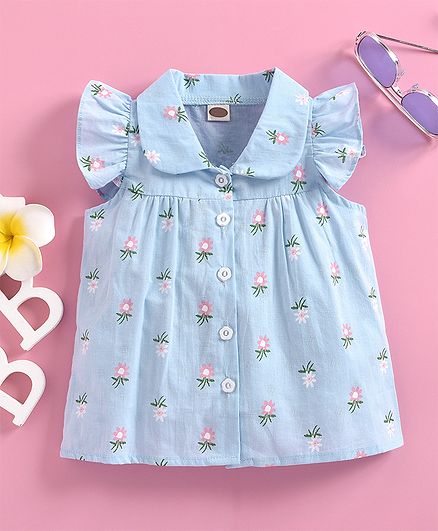 Kookie Kids Sleeveless Shirt Floral Print - Blue