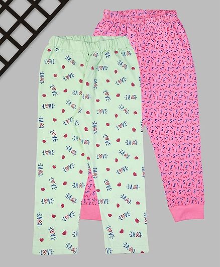 Multi Colour Printed Cotton Leggings Pack of 2 - Green