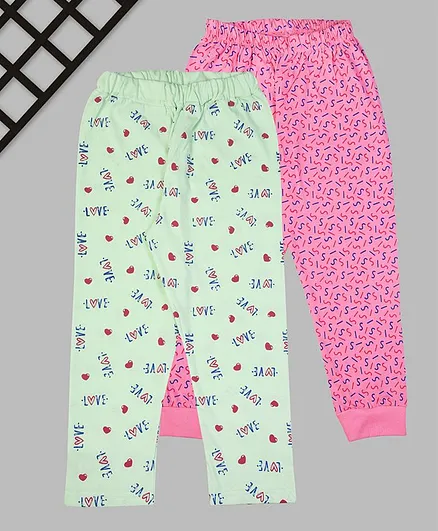 Multi Colour Printed Cotton Leggings Pack of 2 - Green