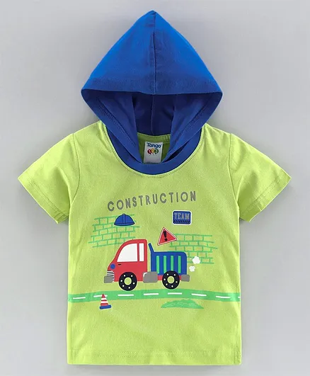 Tango Half Sleeves Hooded Tee Vehicle Print - Green