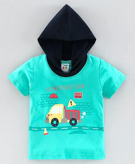 Tango Half Sleeves Hooded Tee Vehicle Print - Blue