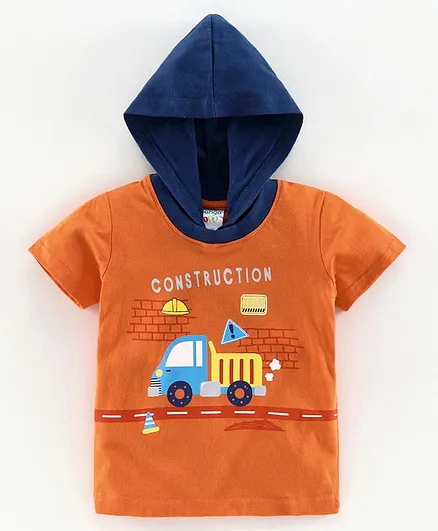 Tango Half Sleeves Hooded Tee Vehicle Print - Orange