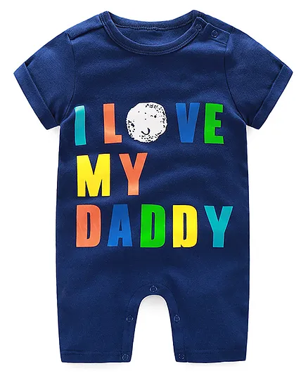Kookie Kids Half Sleeves Romper Text Print - Blue
