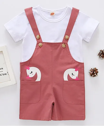 Kookie Kids Dungaree with Half Sleeves Inner Tee - Pink