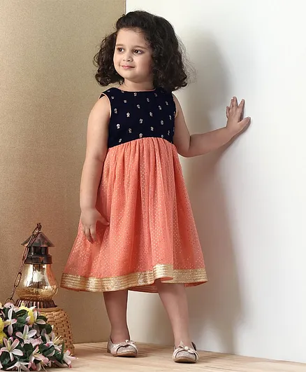 Babyhug Sleeveless Ethnic Dress - Peach
